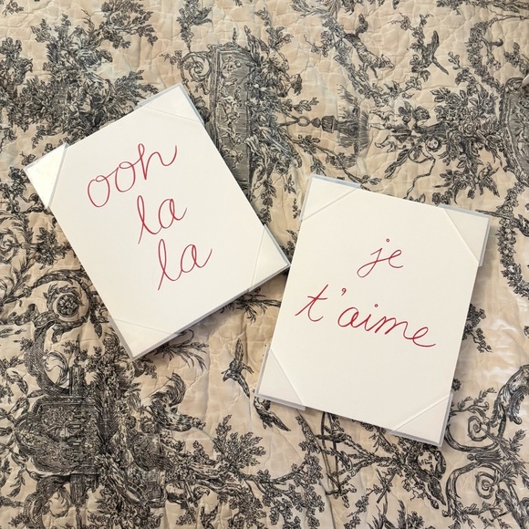 Set of 2 Canvas Wall Art Prints featuring French Expressions in Script - Picture 1 of 6